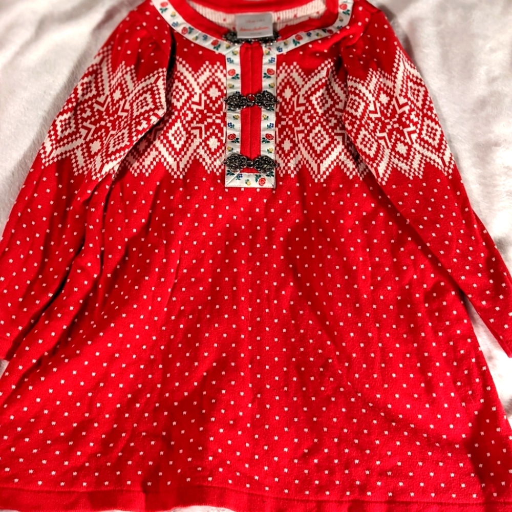 Hanna Andersson Christmas Holiday Red Sweater Dress Size 5